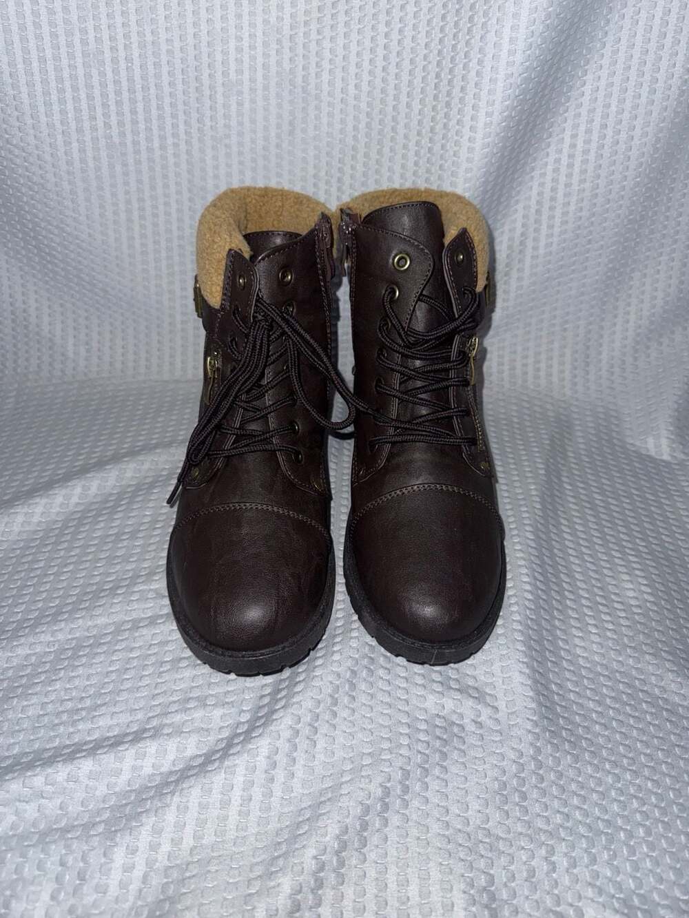Wanted Barrie Brown Faux Fur Lined Lace-Up Combat Boots Size 10